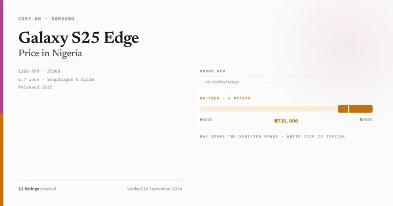 Samsung Galaxy S25 Edge price in Nigeria 2026, typical brand new and UK-used asking prices verified by Cost.ng