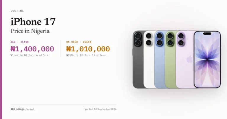 iPhone 17 price in Nigeria 2026, typical brand new and UK-used asking prices verified by Cost.ng