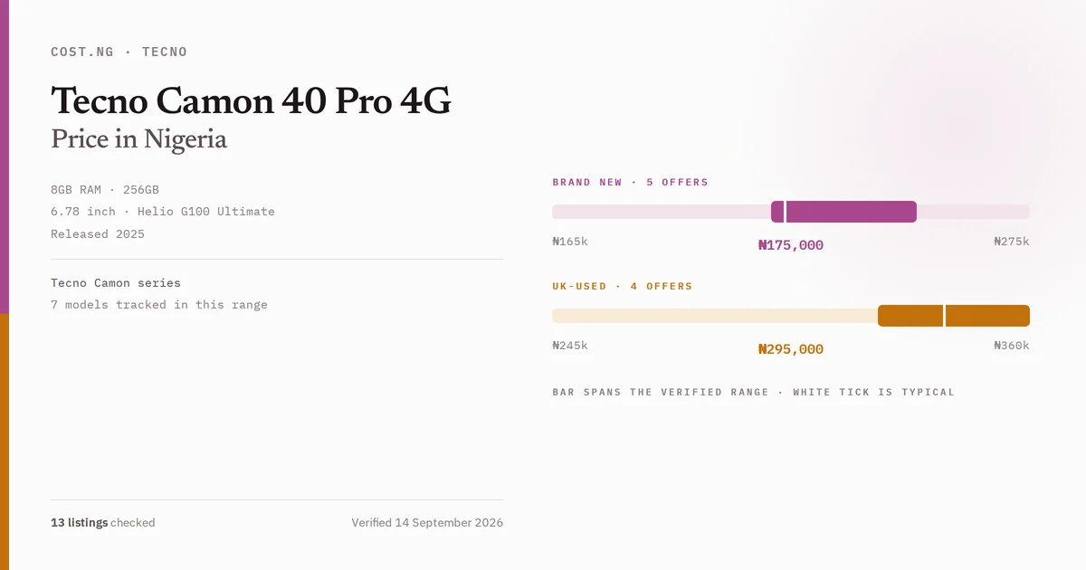 tecno camon 40 pro 4g price in nigeria 2026