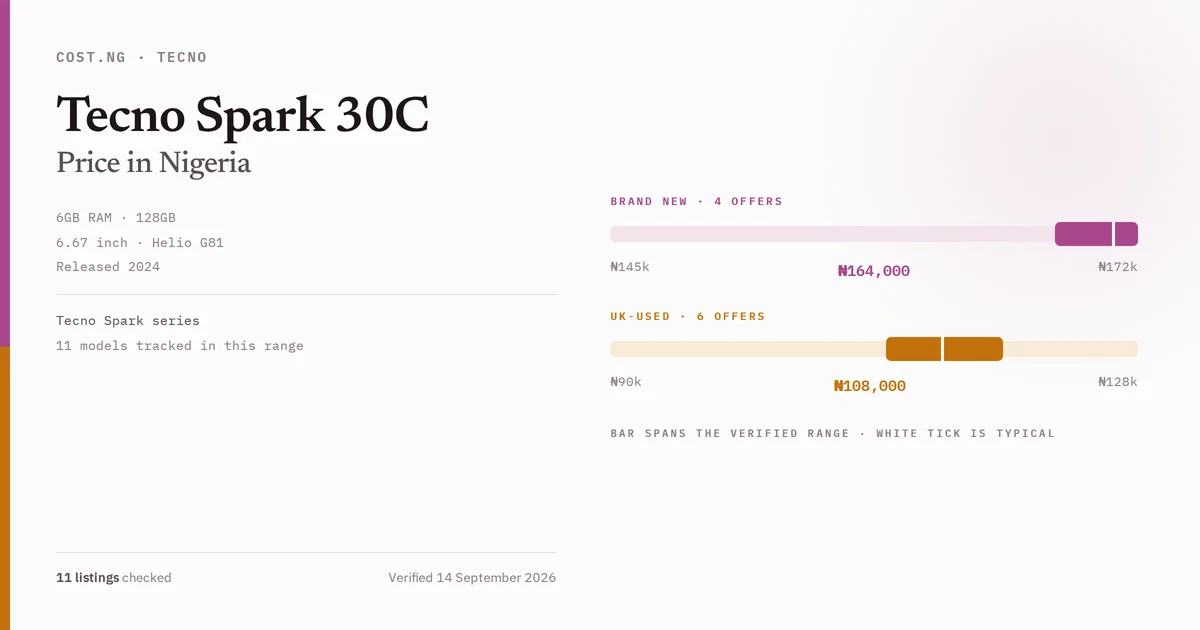 tecno spark 30c price in nigeria 2026